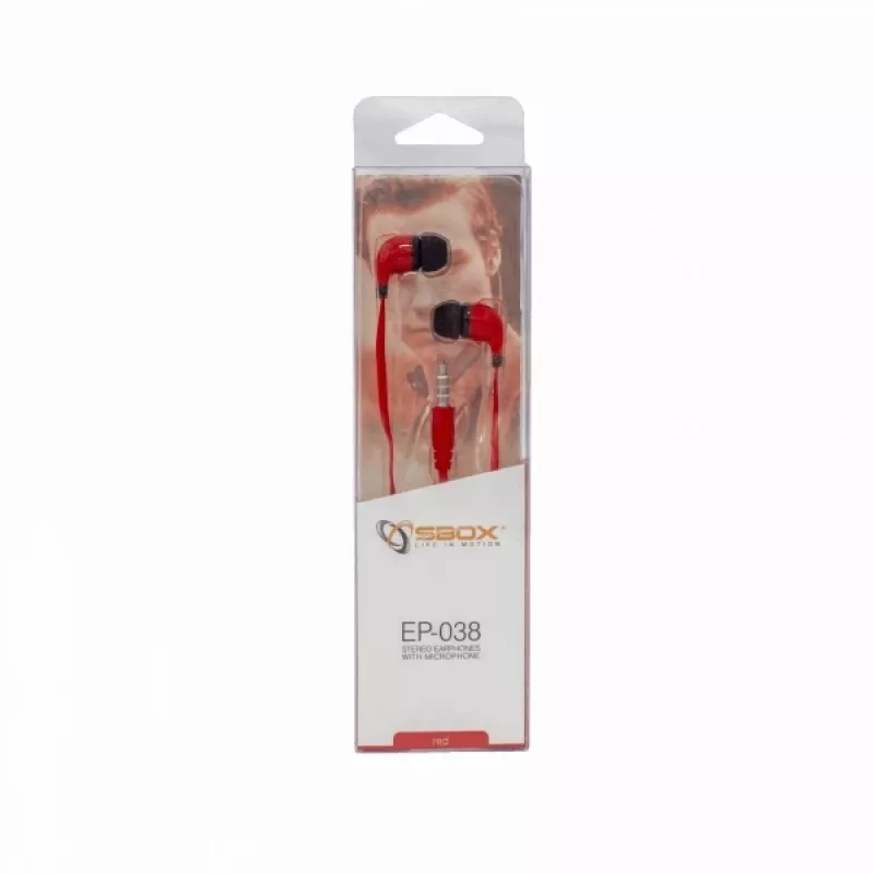 Sbox Stereo Earphones With Microphone EP-038 Red