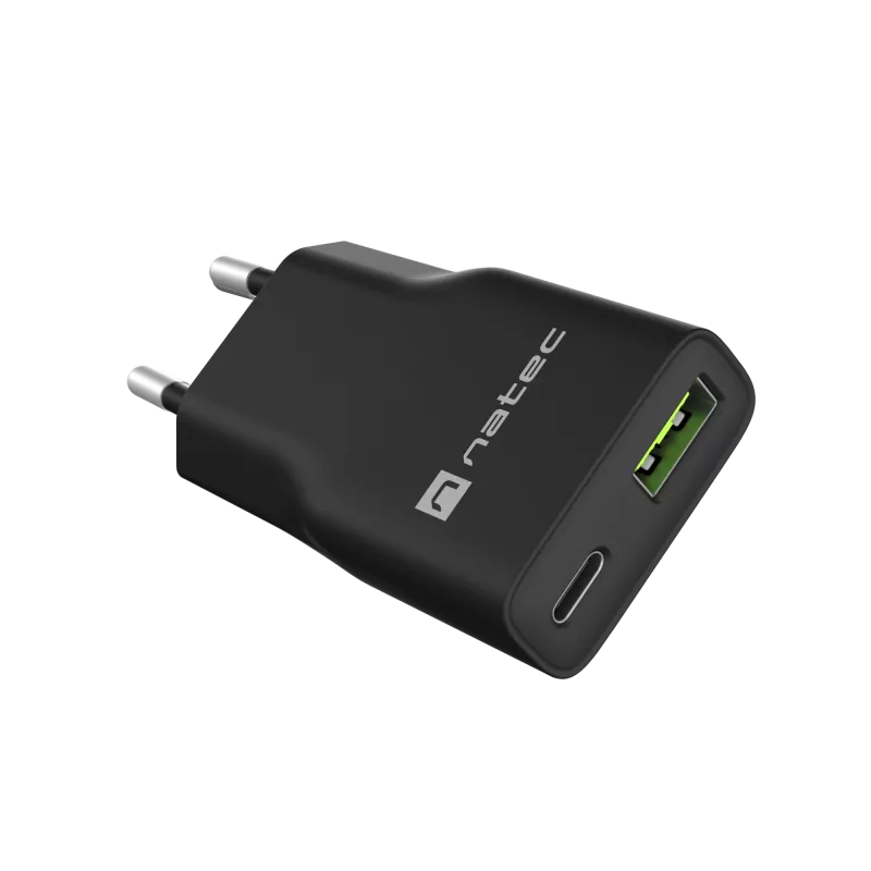 Power adapter NATEC Ribera NUC-2377 — 1×USB-A, 1×USB-C, 3 A output