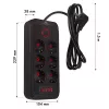 Power strip MACLEAN MCE389 B — 6 sockets, 4×USB-A + 1×USB-C, 110–240V, 2.1A, 2500W, 1.5 m cable, black