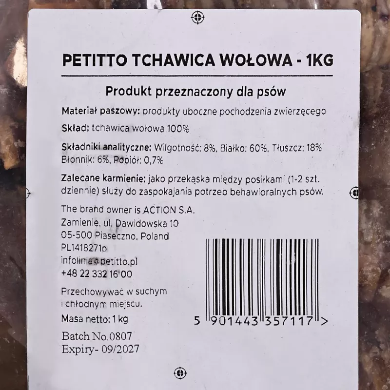 Dog Treat PETITTO Beef Trachea 1 kg - PETITTO beef trachea chew
