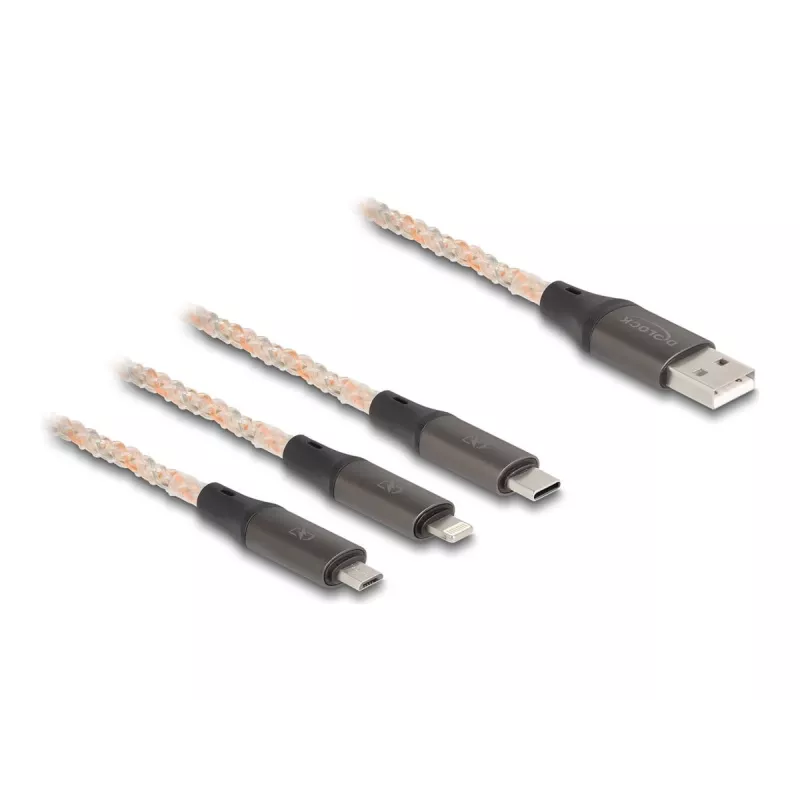 DeLOCK USB Cable 1.2m USB 2.0 USB A USB C/Micro-USB B/Lightning Transparent