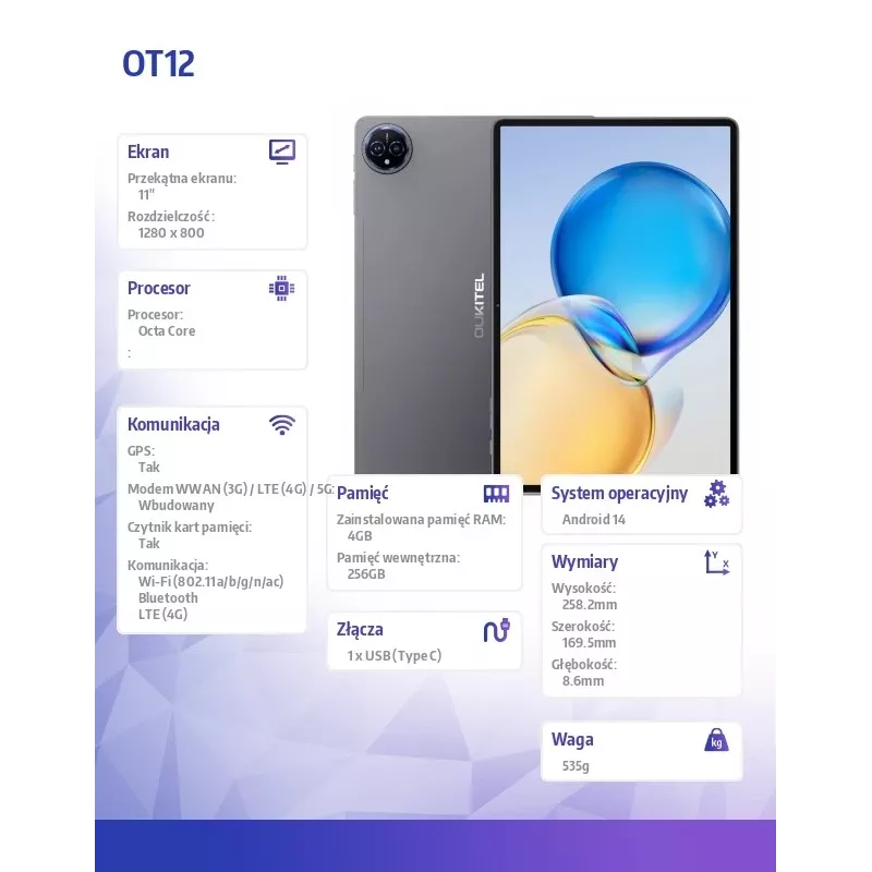 Stylish and Powerful Tablet OT12 4G 11 4/256GB Grey