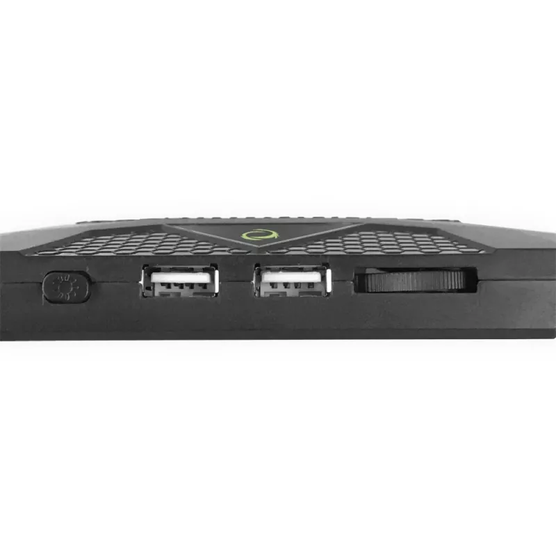 Laptop cooling pad ESPERANZA EGC107 — 3 fans 1200–2600 RPM, 390×255×38 mm, USB PD, RGB, 5 height positions, black