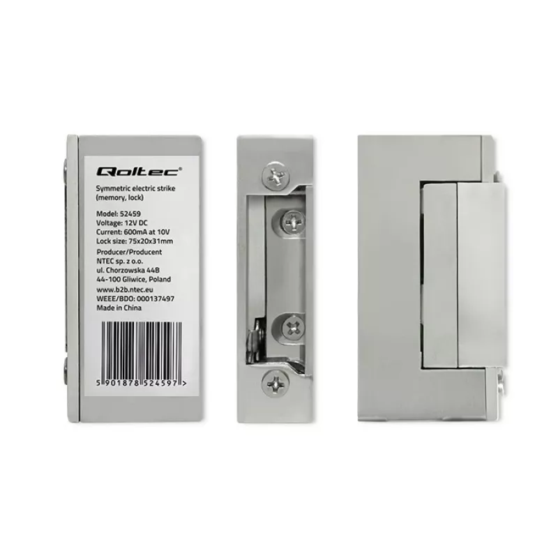 Electromagnetic lock QOLTEC 52459 12V symmetrical with memory and lock