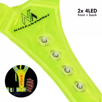 Safety LED reflector vest MACLEAN MCE425 — 360° visibility, adjustable size