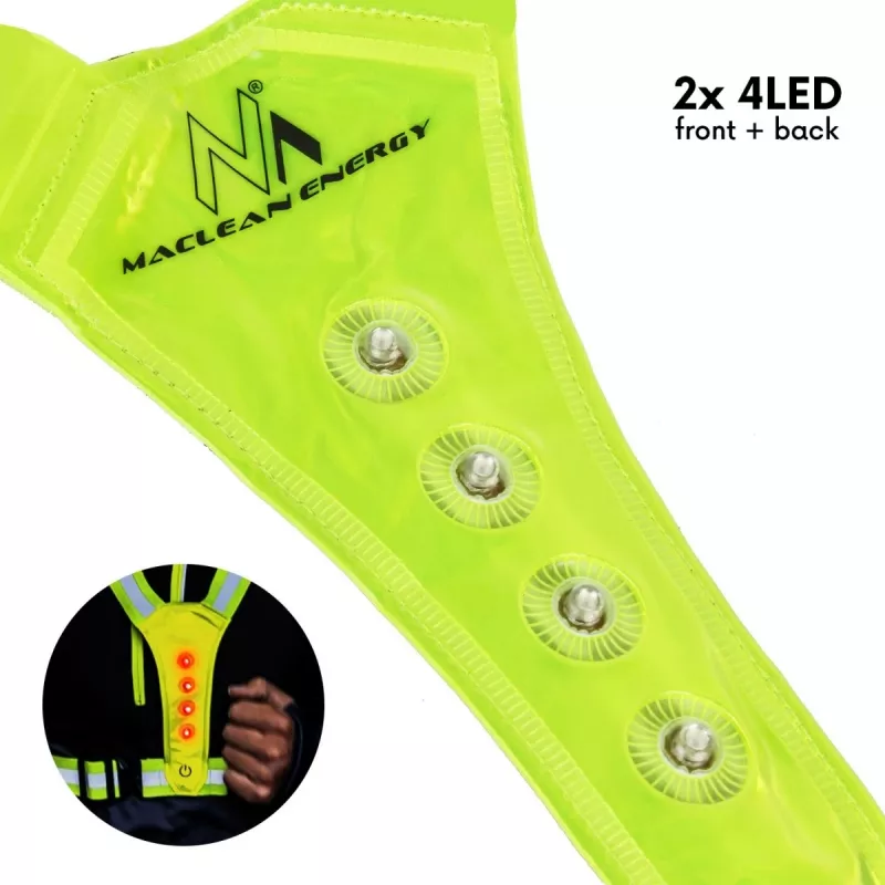 Safety LED reflector vest MACLEAN MCE425 — 360° visibility, adjustable size