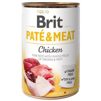 Wet dog food Brit Paté & Meat with Chicken 400 g — wet food, 400 g can, adult dogs, main flavour: chicken, moisture 75%