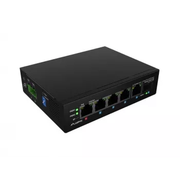 Network switch LANBERG ILFE-4P-1GE-1S-90 – unmanaged light industrial PoE, 4 ports (PoE), 1×GigE, 1×SFP, DIN-mount