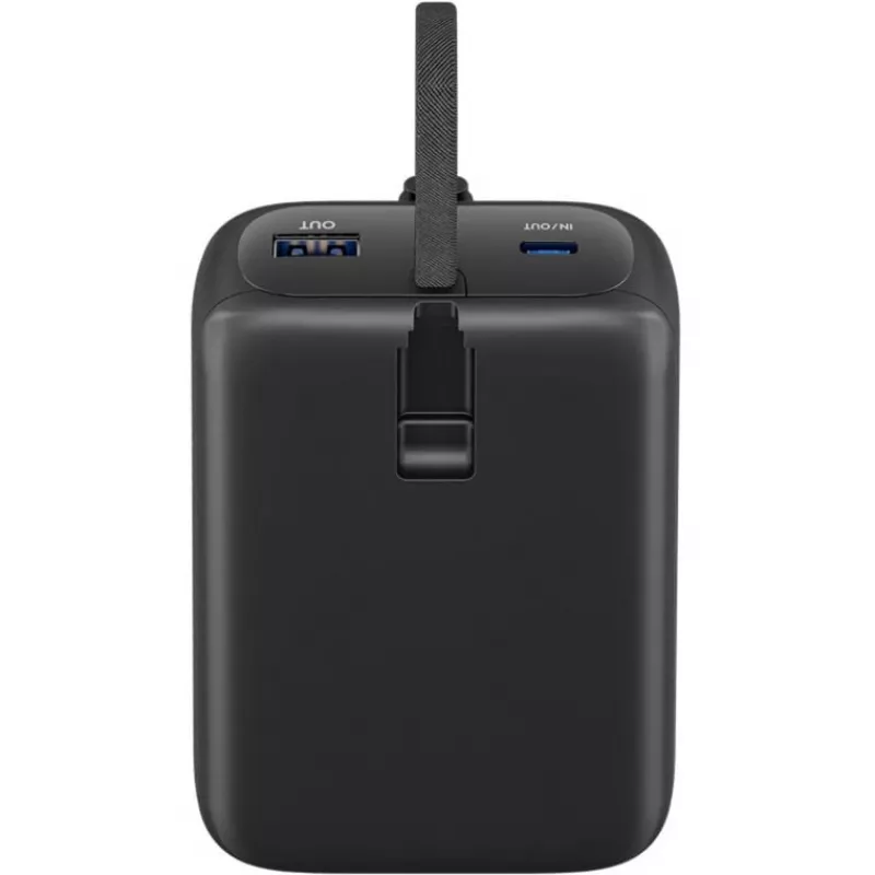 Powerbank 20.000 mAh, integrated USB-C cable 13cm, 30 Watt (black, 20 Ah, 1x USB-A, 2x USB-C, PD, QC)