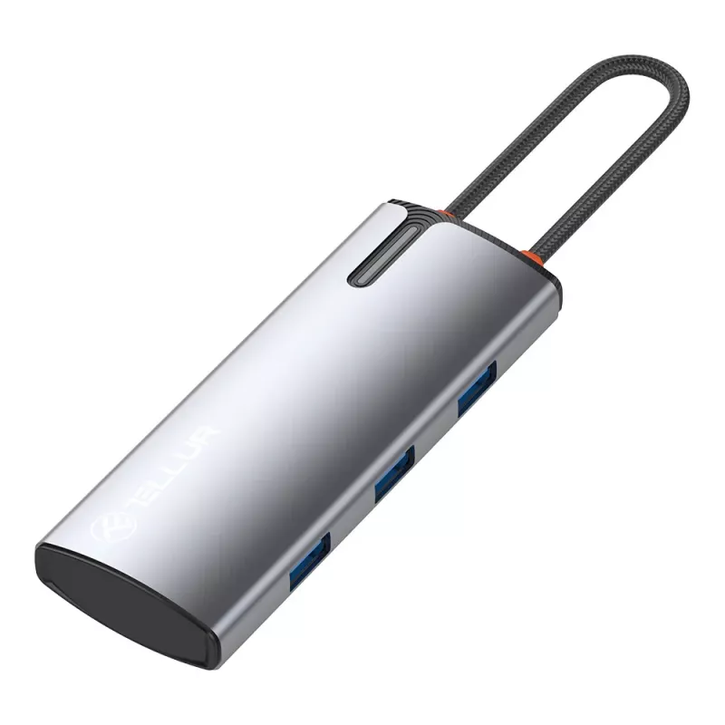 USB-C hub Tellur TLL321061 with PD 3.0 100W, HDMI output and 3× USB 3.0 ports
