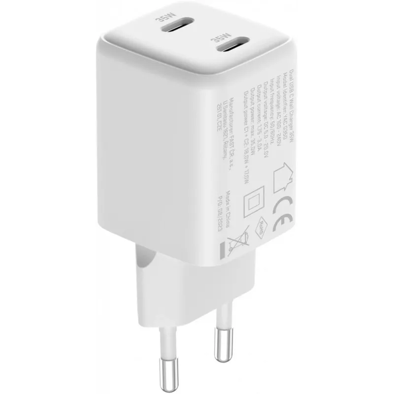 Wall USB-C Charger YENKEE G35D 2x18W Power Delivery 3.0 3A
