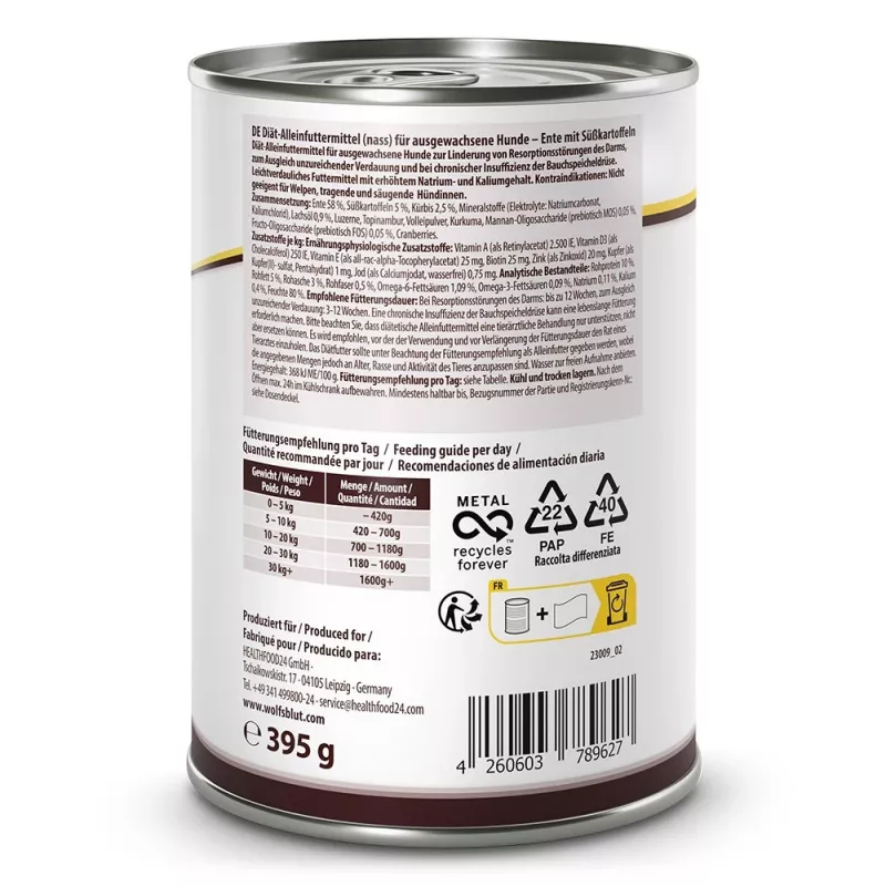 WOLFSBLUT VetLine Gastrointestinal Duck - wet dog food - 395g