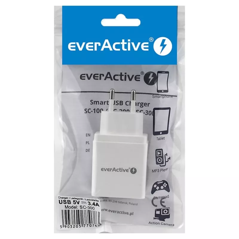 Everactive PHONE CHARGER 3X USB 3, 4A WHITE