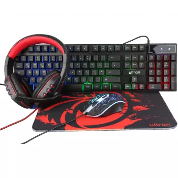 Gaming Set Ultron HAWK Keyboard Mouse QWERTZ German Black Red White