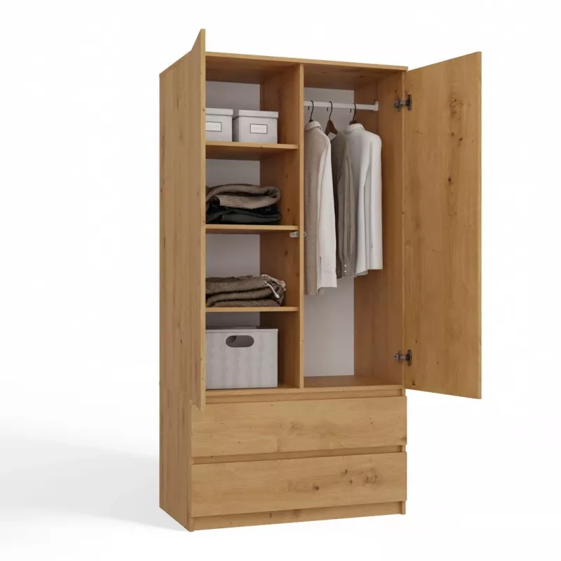 Topeshop SZAFA MALWA ART bedroom wardrobe/closet 5 shelves 2 door(s) Oak