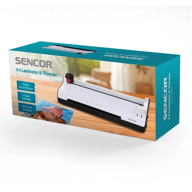 Office laminator SENCOR SLA 230 A4, compatible with A4 sheets, 2x75–2x125 mm pouch thickness range