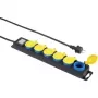 Power strip Renkforce 650D-CMB — 6-socket switched power strip, black with yellow and blue outlets