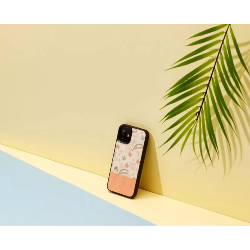 Protective phone case Man and Wood for iPhone 12 mini — pink flower on black