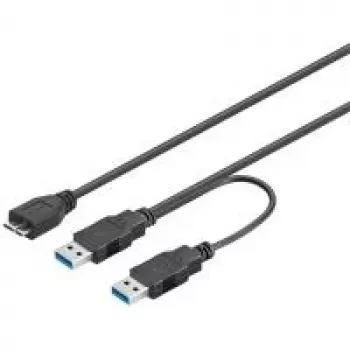 Wentronic Goobay USB 3.0 Dual Power SuperSpeed Cable, Black, 0.3 m - USB 3.0-Plug (Type A) , USB 3.0-Plug (Type A) > USB 3.0 Micro-Plug (Type B) (95746)