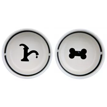Ceramic dog bowl Trixie MISKI 0.6 L, 15 cm diameter, black, non-slip feet, dishwasher-safe, set of 2