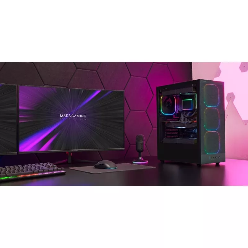 PC case TACENS MARS MC‑NEBULA Midi Tower with tempered glass, four 120mm aRGB fans, supports ATX, GPU up to 30.2 cm