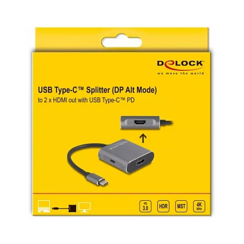 DeLOCK USB Type-C Splitter DP Alt Mode to 2 x HDMI MST 3840x2160