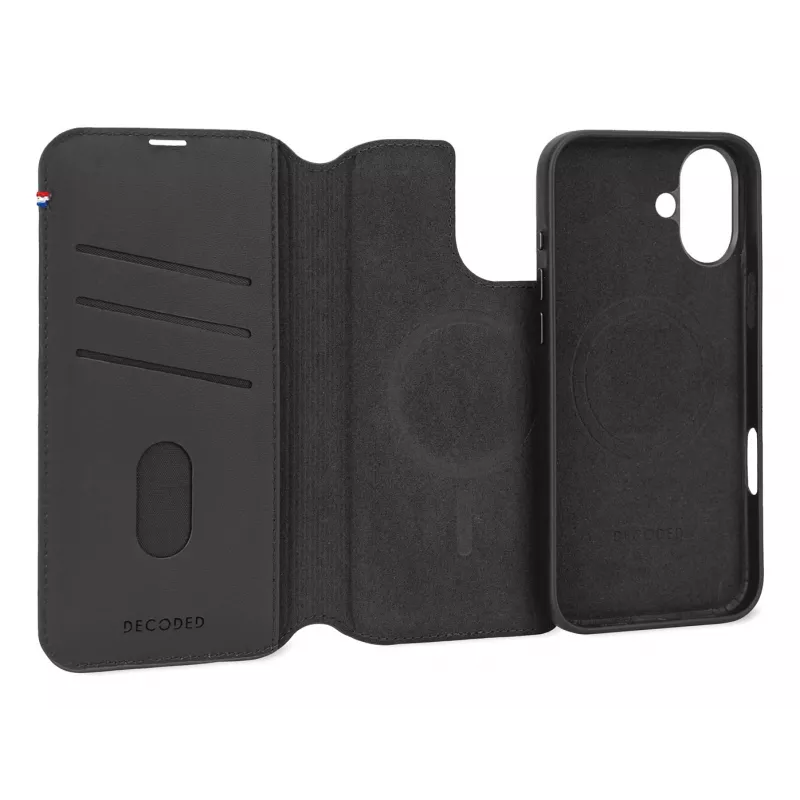 Leather case for iPhone 16, black