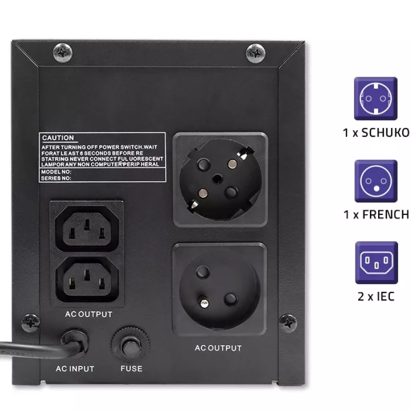 Uninterruptible Power Supply UPS Qoltec 53775 1.2 kVA 720 W 4 AC outlets