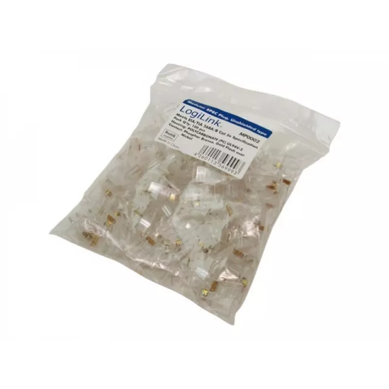 RJ-45 Wire Connector LOGILINK MP0002, CAT5e, transparent, pack of 100