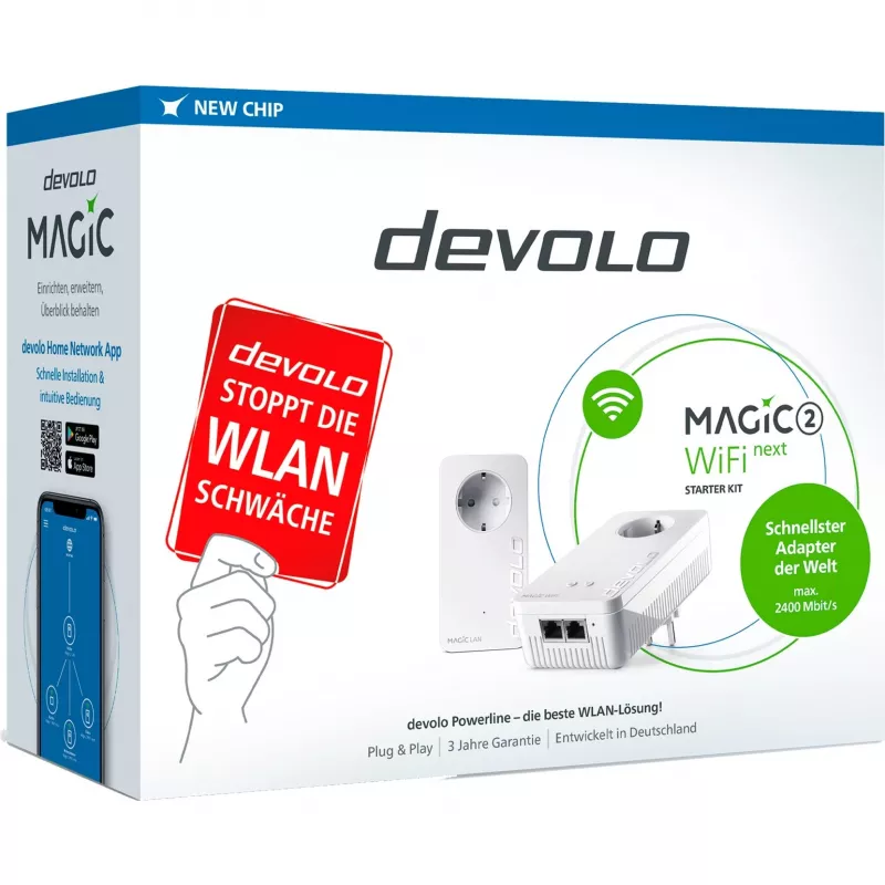 devolo Magic 2 WiFi next Powerline Starter Kit 1x devolo Magic 2 WiFi next Adapter, 1x devolo Magic 2 LAN Adapter