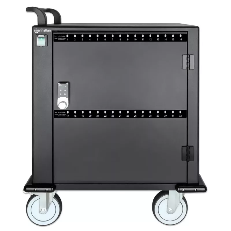Manhattan iPad to 13 inch, MacBook Air to 13 inch & Chromebook to 14 inch 32-bay Charging Trolley/Cart via USB-C, Also other tablets/smartphones (with device to USB-C cable), Bays 330x22x235mm, Device charging cables not included (suggest USB-C cable 354868),Cabinet
