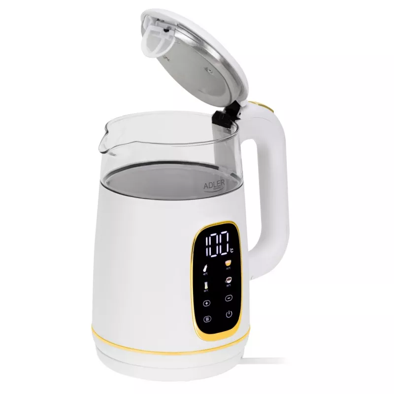 Electric kettle Adler AD 1305WG — 1.7 L, 2200 W, glass/plastic, white/gold/transparent