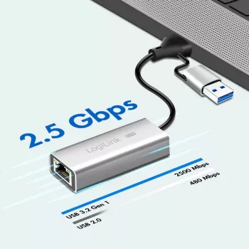 USB-A/-C to 2,5G Ethernet adapter, gray