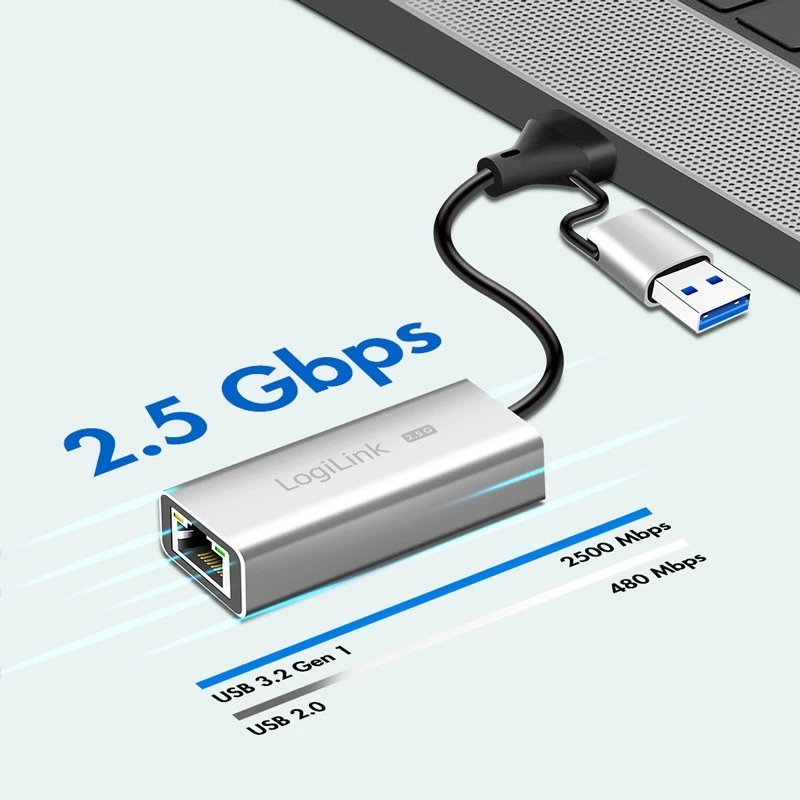 USB-A/-C to 2,5G Ethernet adapter, gray