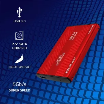 HDD/SSD enclosure QOLTEC 51860 for 2.5 inch SATA III drives, USB Type-A, 5 Gbit/s, aluminium, red