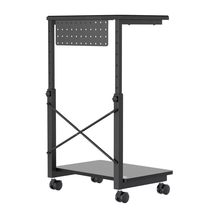 MACLEAN RS430 Mobile CPU Trolley Stand with NanoRS Shelf, 80kg Capacity, Adjustable Height 550-850mm, Black