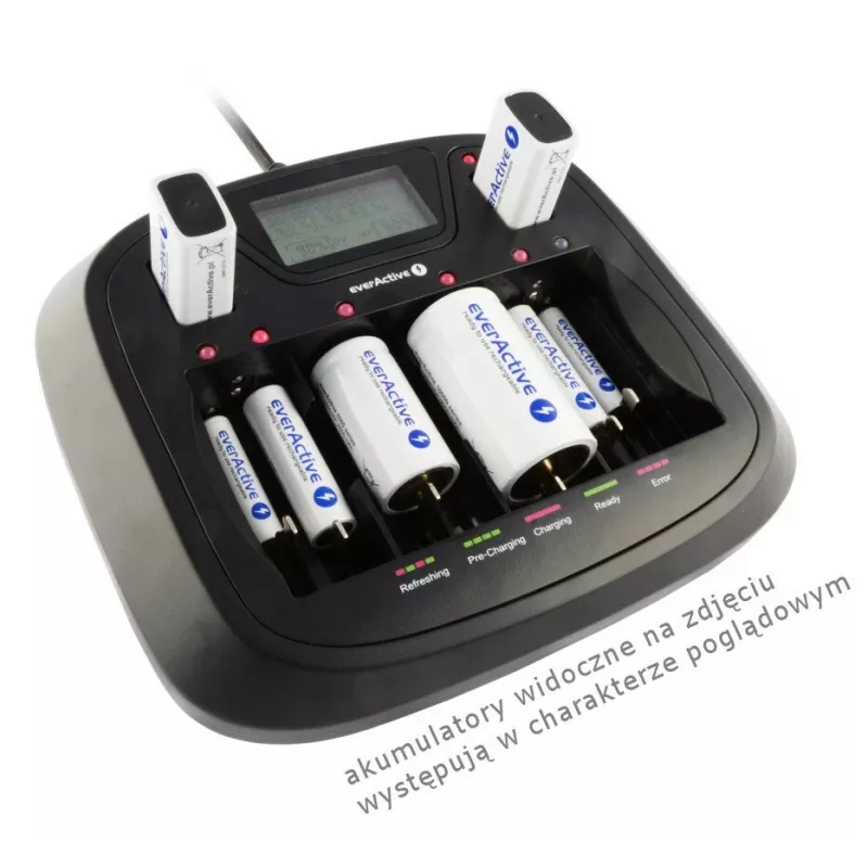 Battery charger everActive NC-900U Universal DC — charges AA, AAA, C, D, 9V, up to 6 cells, black