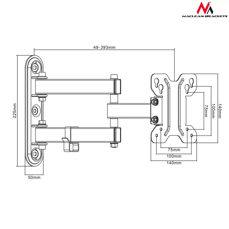 TV wall mount MACLEAN MC-740 for 13–23 inch screens, VESA up to 100x100, load capacity 30 kg