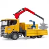 Toy construction truck BRUDER Scania Super 560R with crane and 2 pallets