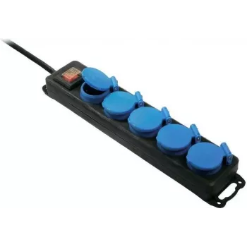 Power strip AS Schwabe 38609 — 5-socket, black/blue, with switch