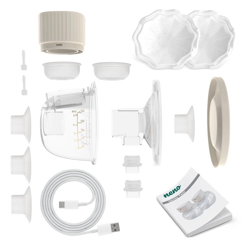 Electric breast pump neno VENTO TWIN cordless, rechargeable, double/dual mode, LCD, 150 ml bottles, beige