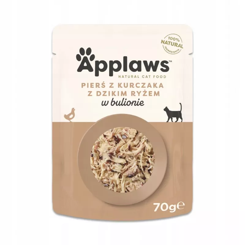 Wet cat food Applaws Chicken breast with wild rice in broth 70 g sachet, adult, 16% protein, 80% moisture