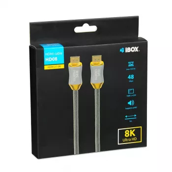 HDMI cable IBOX HD08 2 m, HDMI Type A male–male, HDMI 2.1, silver