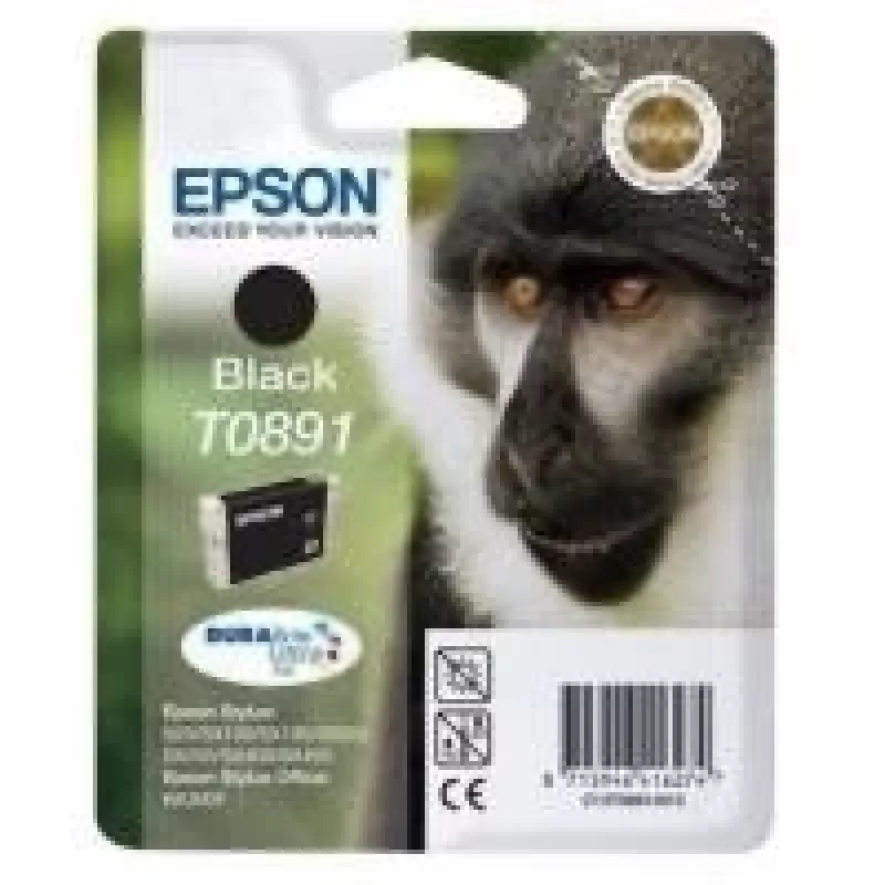 Epson Monkey Singlepack Black T0891 DURABrite Ultra Ink, Black, Pigment-based ink