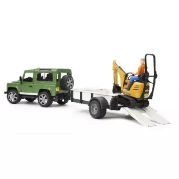 Toy Vehicle BRUDER Land Rover Defender with trailer CAT and man