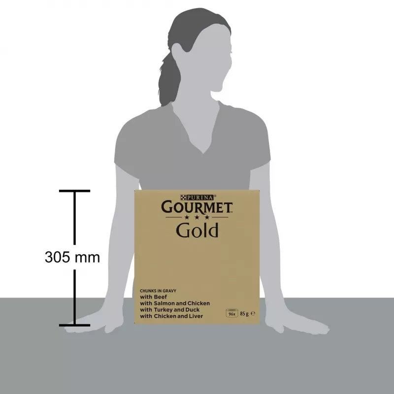 Wet cat food multipack Purina Nestlé GOURMET Gold Pieces in Sauce — 96 x 85 g, 8.16 kg, 4-flavour mix
