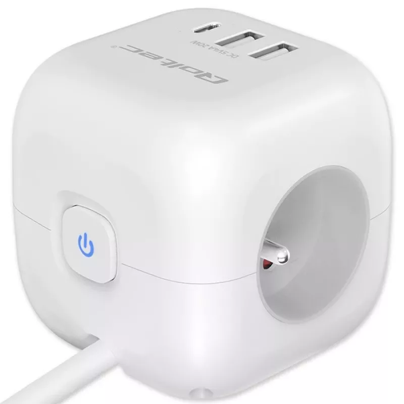 Power Cube QOLTEC 52547 power strip 3×AC sockets, 2×USB-A, 1×USB-C PD 20W