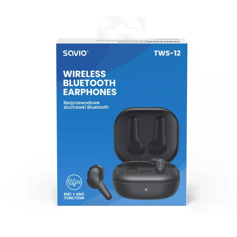 SAVIO in-ear TWS headset TWS-12, Bluetooth 5.3, built-in mic, black