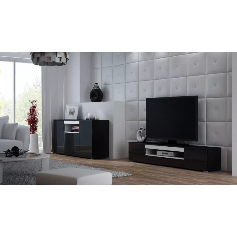 Cama sideboard VIVA 150 black/black gloss + white