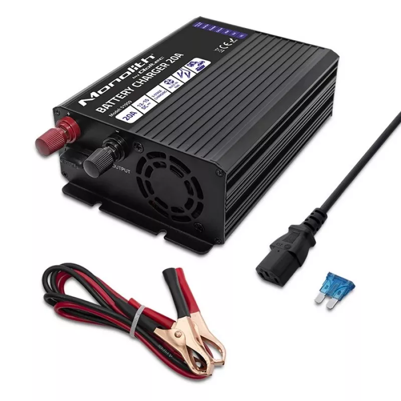 Charger QOLTEC Monolith 20A 12V for LiFePO4, AGM, GEL, SLA batteries